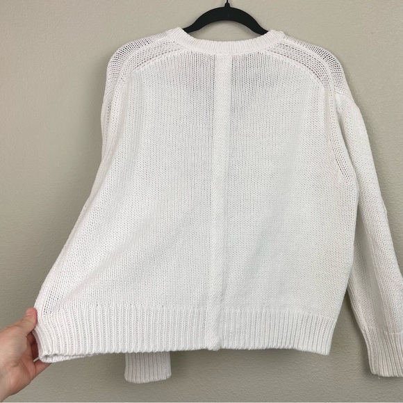 360 Sweater Women's Small White V-Neck Cotton Knit Sweater Button Sleeve Jumper - Picture 13 of 15